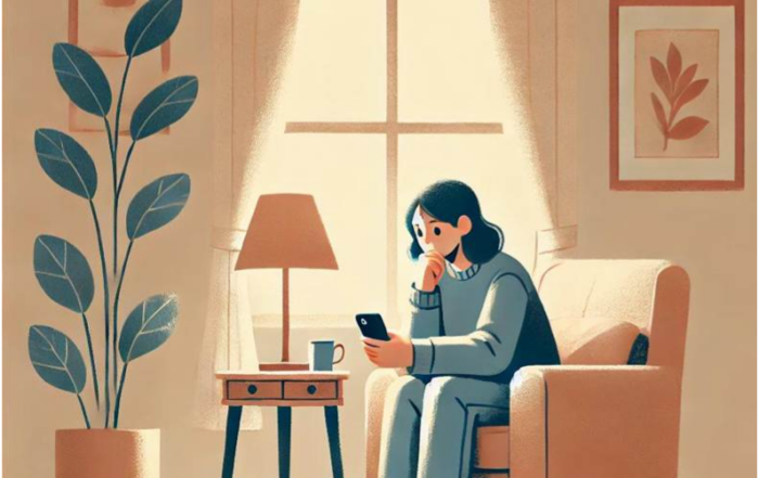 animated image of therapist sitting on chair by a window